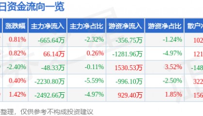 股票行情快报：海宁皮城（002344）12月6日主力资金净卖出665.64万元