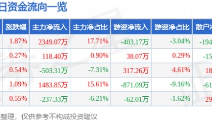 股票行情快报：郑州煤电（600121）5月16日主力资金净买入2349.07万元