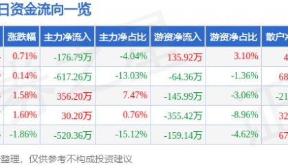 股票行情快报：双箭股份（002381）8月6日主力资金净卖出176.79万元
