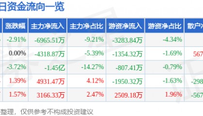 股票行情快报：拓维信息（002261）12月25日主力资金净卖出6965.51万元