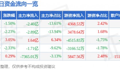 云赛智联（600602）4月20日主力资金净卖出2.46亿元