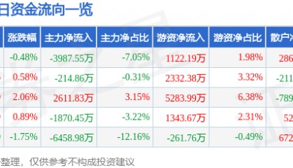 股票行情快报：国电南自（600268）8月18日主力资金净卖出3987.55万元