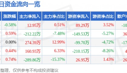 股票行情快报：双箭股份（002381）7月11日主力资金净买入12.95万元