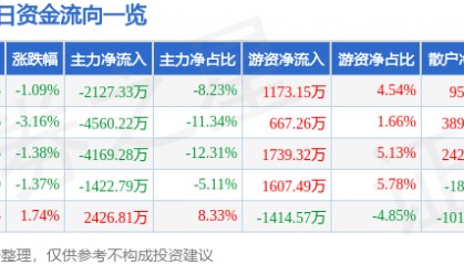 股票行情快报：大唐发电（601991）1月3日主力资金净卖出2127.33万元