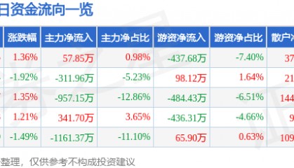 股票行情快报：石化机械（000852）9月10日主力资金净买入57.85万元