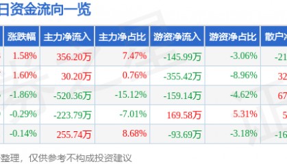 股票行情快报：双箭股份（002381）8月4日主力资金净买入356.20万元