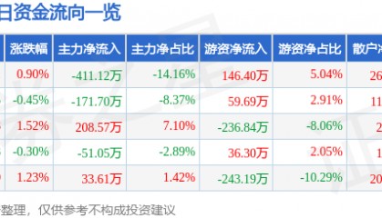 股票行情快报：双箭股份（002381）6月3日主力资金净卖出411.12万元