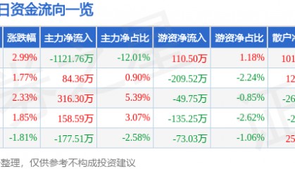 股票行情快报：海宁皮城（002344）11月7日主力资金净卖出1121.76万元