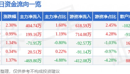 股票行情快报：青岛金王（002094）5月8日主力资金净买入404.74万元