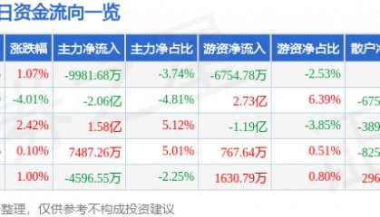 股票行情快报：恒瑞医药（600276）5月13日主力资金净卖出9981.68万元