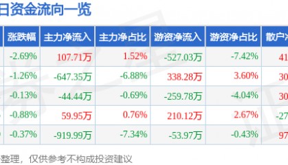 股票行情快报：建新股份（300107）9月3日主力资金净买入107.71万元