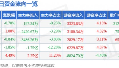 股票行情快报：软通动力（301236）7月1日主力资金净卖出197.34万元