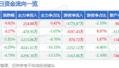 股票行情快报：双良节能（600481）11月20日主力资金净买入214.00万元