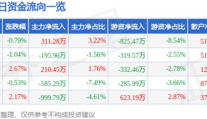 股票行情快报：海南瑞泽（002596）7月2日主力资金净买入311.28万元