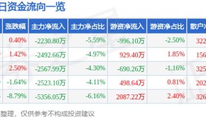 股票行情快报：海宁皮城（002344）12月3日主力资金净卖出2230.80万元