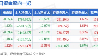 股票行情快报：隆平高科（000998）3月10日主力资金净卖出1794.05万元