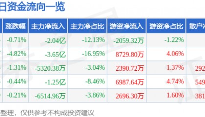 股票行情快报：神州数码（000034）3月24日主力资金净卖出2.04亿元