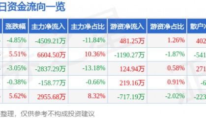 股票行情快报：青山纸业（600103）12月17日主力资金净卖出4509.21万元