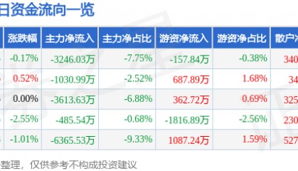 股票行情快报：君正集团（601216）3月5日主力资金净卖出3246.03万元