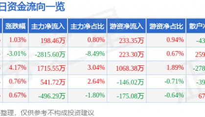 股票行情快报：隆平高科（000998）2月19日主力资金净买入198.46万元