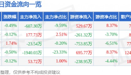 股票行情快报：建新股份（300107）8月13日主力资金净卖出607.30万元