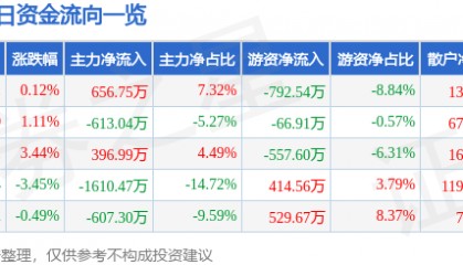 股票行情快报：建新股份（300107）8月19日主力资金净买入656.75万元