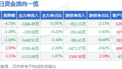 华联股份（000882）9月19日主力资金净卖出5346.49万元