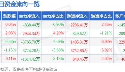 股票行情快报：软通动力（301236）7月9日主力资金净卖出838.44万元