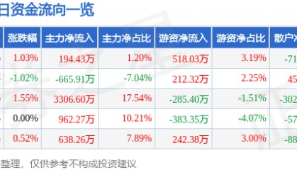 股票行情快报：华联股份（000882）8月11日主力资金净买入194.43万元