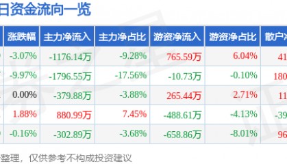 股票行情快报：新华传媒（600825）4月8日主力资金净卖出1176.14万元