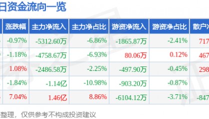 股票行情快报：拓维信息（002261）1月20日主力资金净卖出5312.60万元