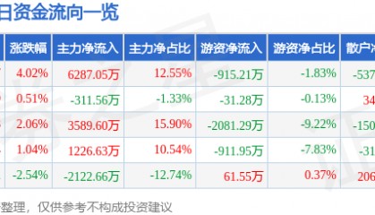 华联股份（000882）8月20日主力资金净买入6287.05万元