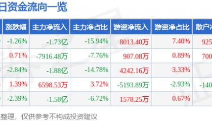 股票行情快报：神州数码（000034）5月13日主力资金净卖出1.73亿元