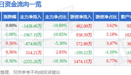 股票行情快报：大唐发电（601991）2月14日主力资金净卖出1438.46万元