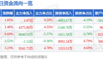股票行情快报：软通动力（301236）4月29日主力资金净买入1.07亿元