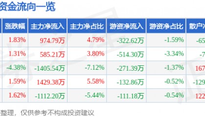 股票行情快报：徐家汇（002561）11月26日主力资金净买入974.79万元